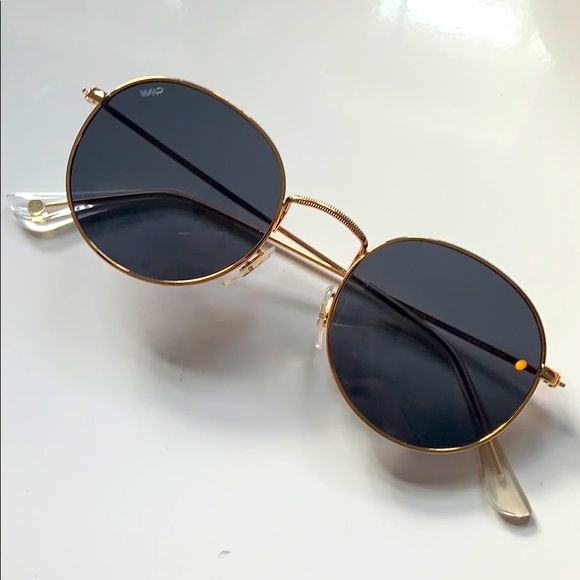 GOLD FRAME ROUND CIRCLE BLACK POLARIZED SUNGLASSES - Picture 7 of 7